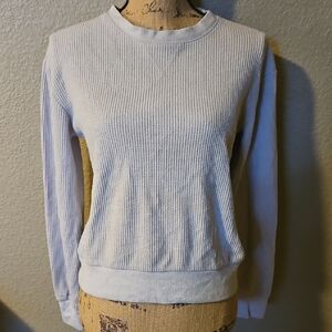 White Crew Neck Sweater with Ribbed Texture